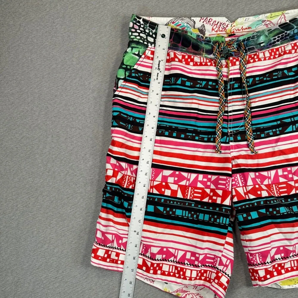Robert Graham Paradise Board Shorts Mens 34 Tribal Geometric Striped Vibrant
